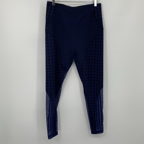 Adidas x Ivy Park colorblock compression leggings blue black mesh houndstooth L - Picture 2 of 7